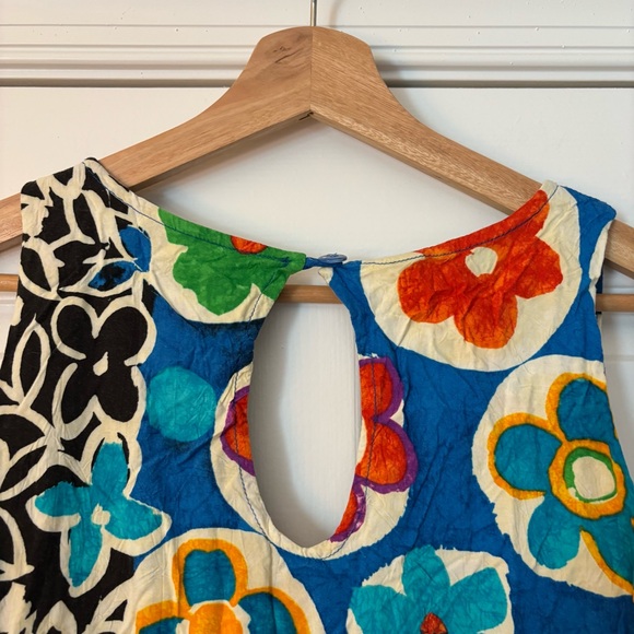 Jams World Voile Retro Multi Floral Rayon Cotton Sleeveless Tank Dress Ruffle M - Picture 8 of 9